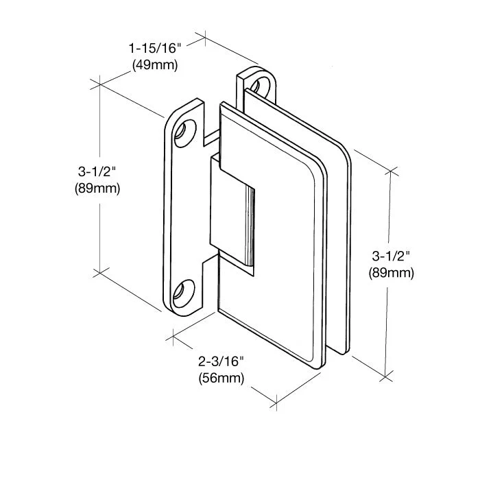 PI037H Standard Beveled Wall Mount 'H' Back Plate Shower Hinge - Image 7