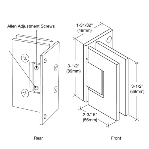 PI344 Adjustable Standard Beveled Wall Mount Offset Back Plate Shower Hinge - Image 6